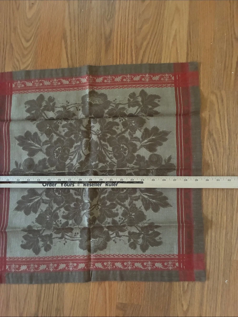Set of 2 Williams Sonoma jacquard napkins linen blend floral red border NWOT